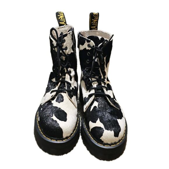 DR. MARTENS JADON HAIR-ON COW PRINT PLATFORM BOOTS MSRP $270 Mens 11 WMS 12 - Picture 2 of 8